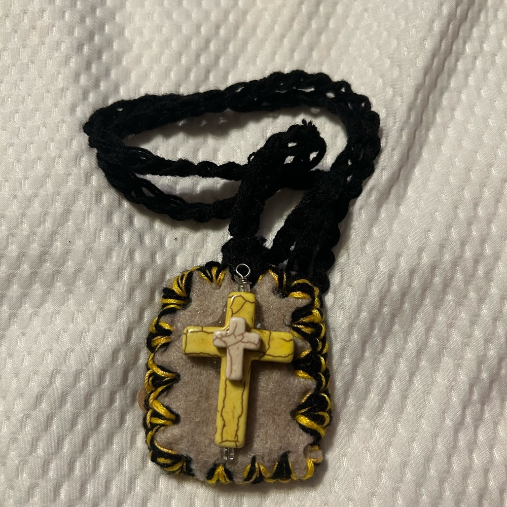 Yellow and Black Cross Pendant Necklace